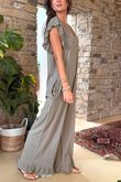 Made in Italy Bay Slub Mamma Mia Frill Jumpsuit Mocha